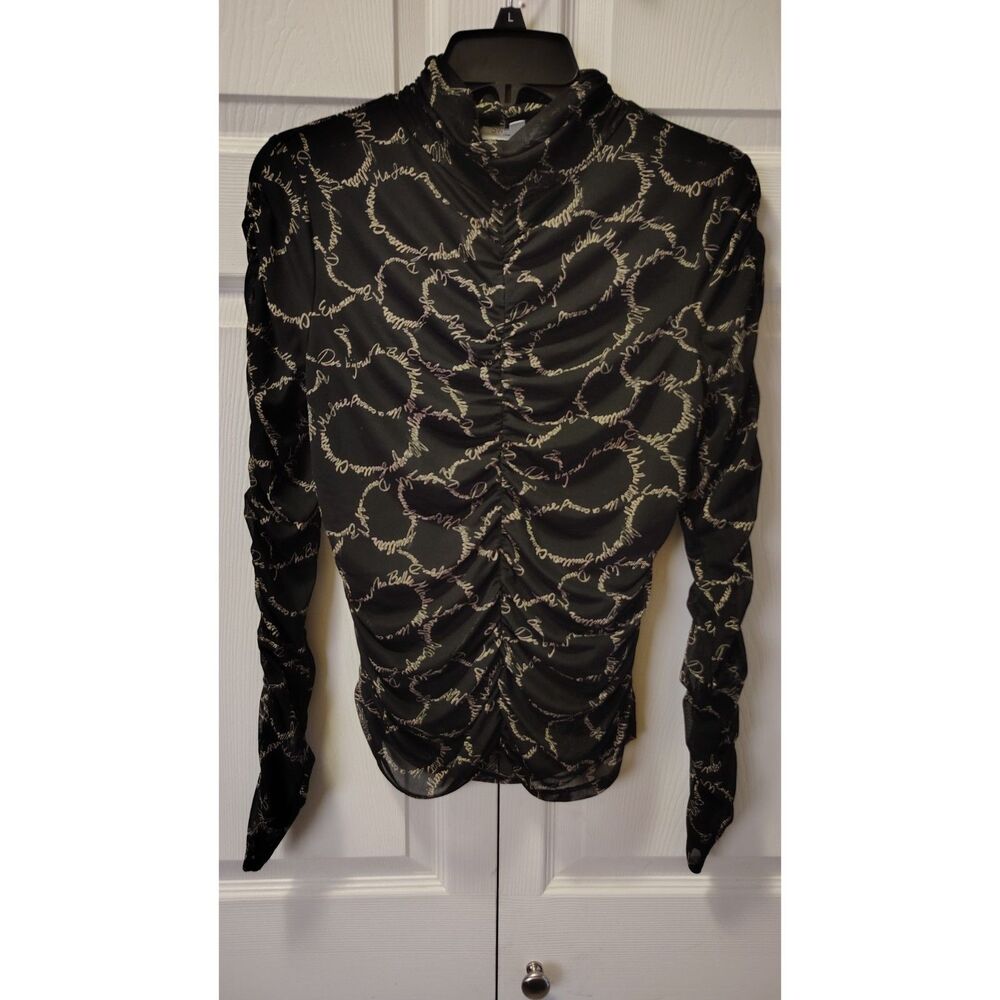 Sweet‎ Rain Ruched Black and Gold Mesh Mock-Neck Cinched Top Women’s XL